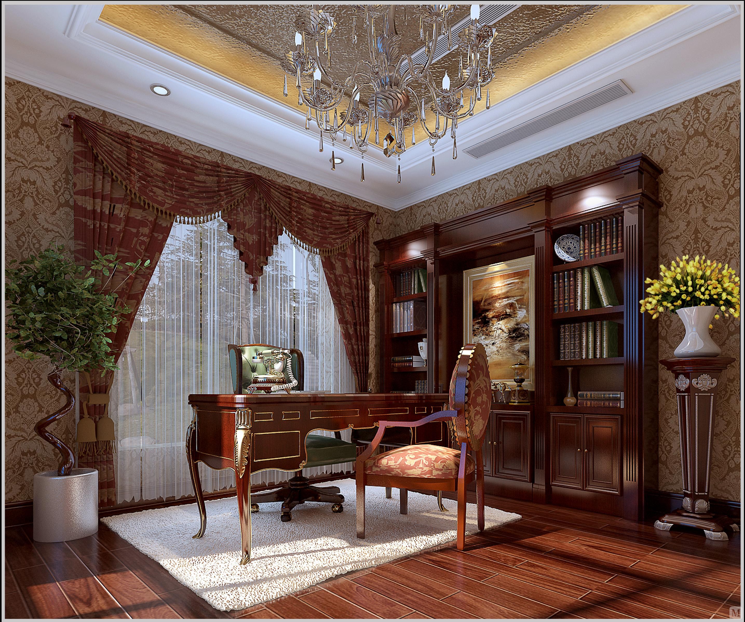 简欧书房书柜装修效果图