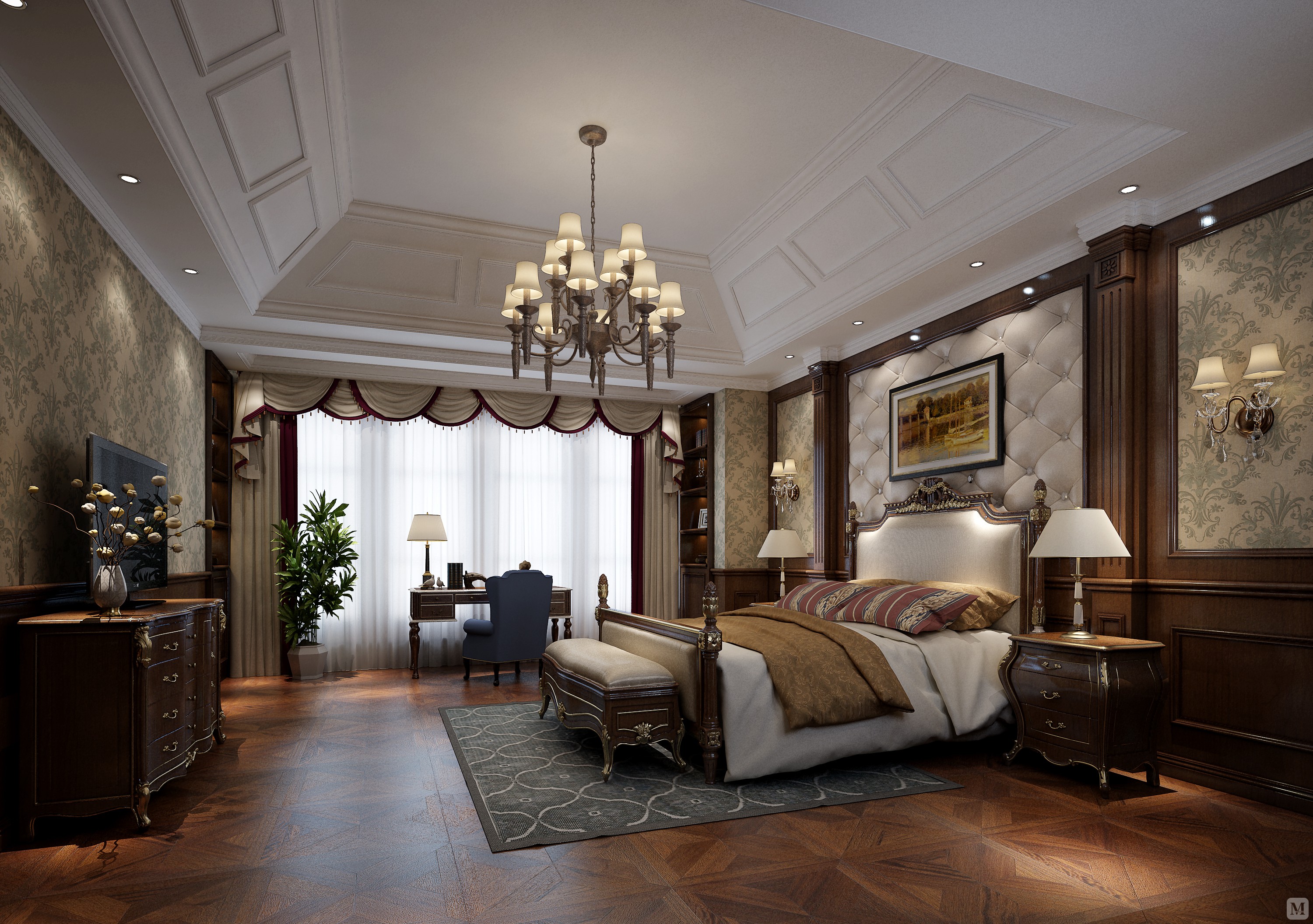 美式卧室吊顶装修效果图