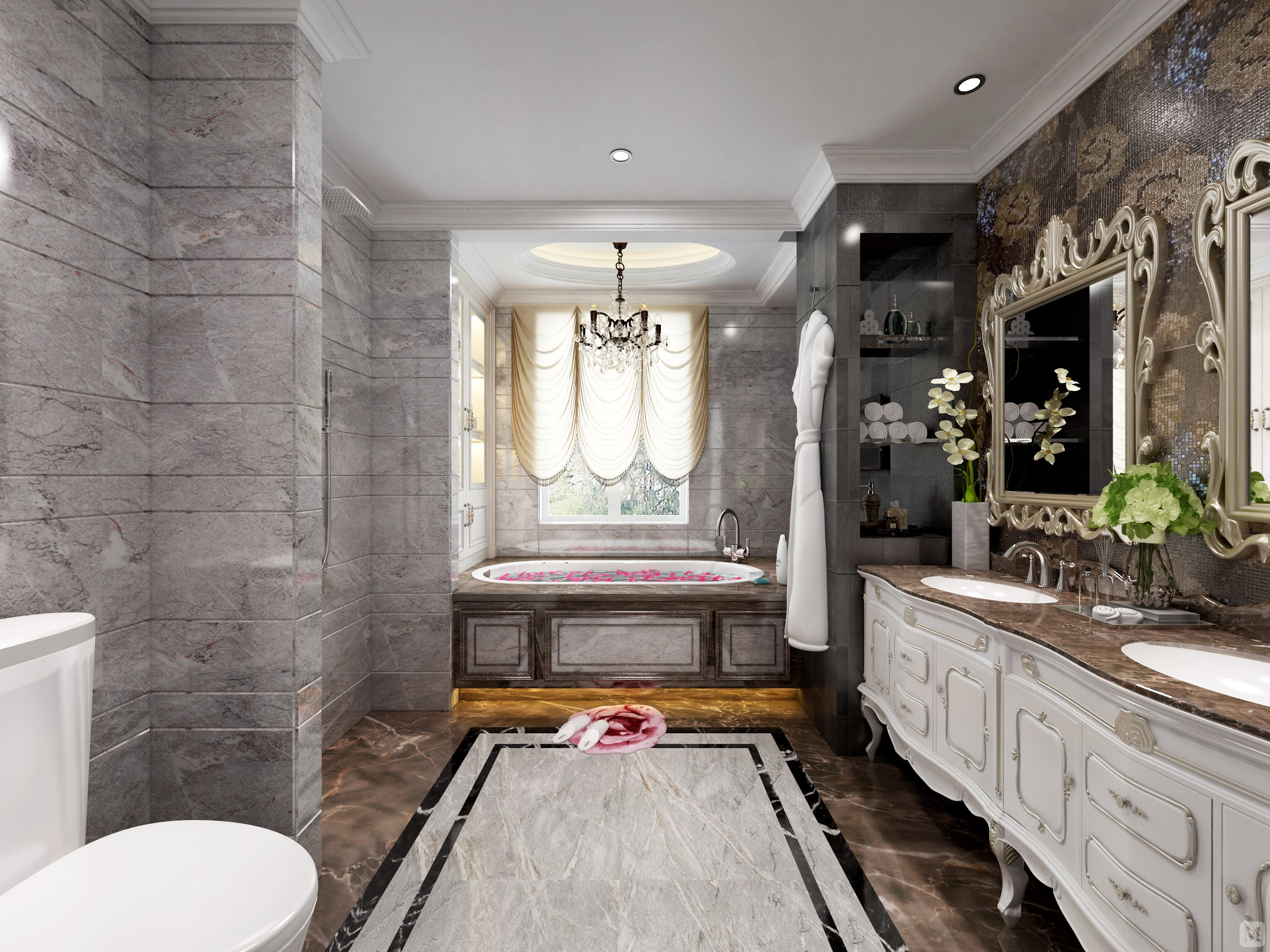 美式卫生间浴缸装修效果图