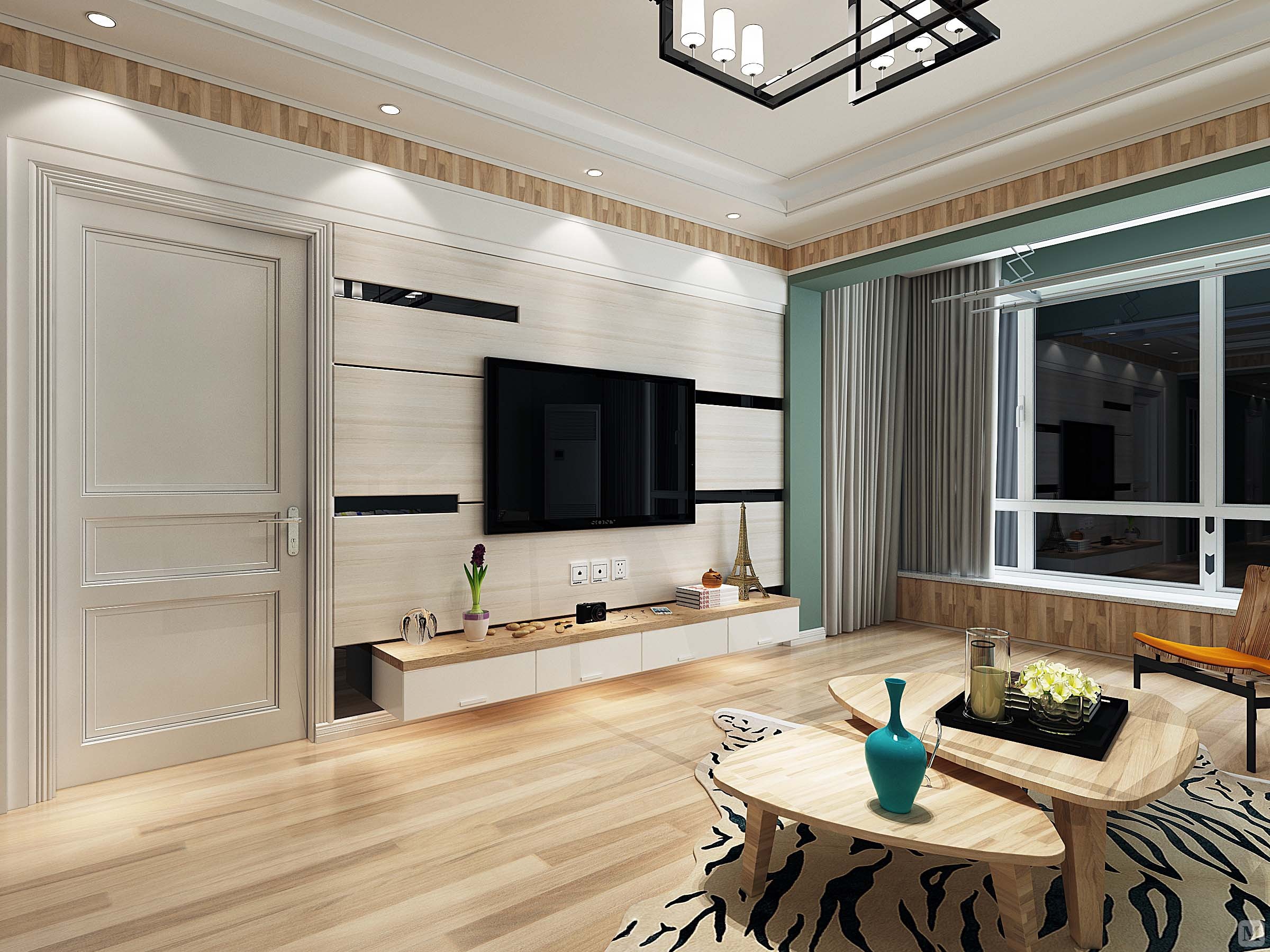 7万125㎡简约三房装修水晶湖郡现代简约