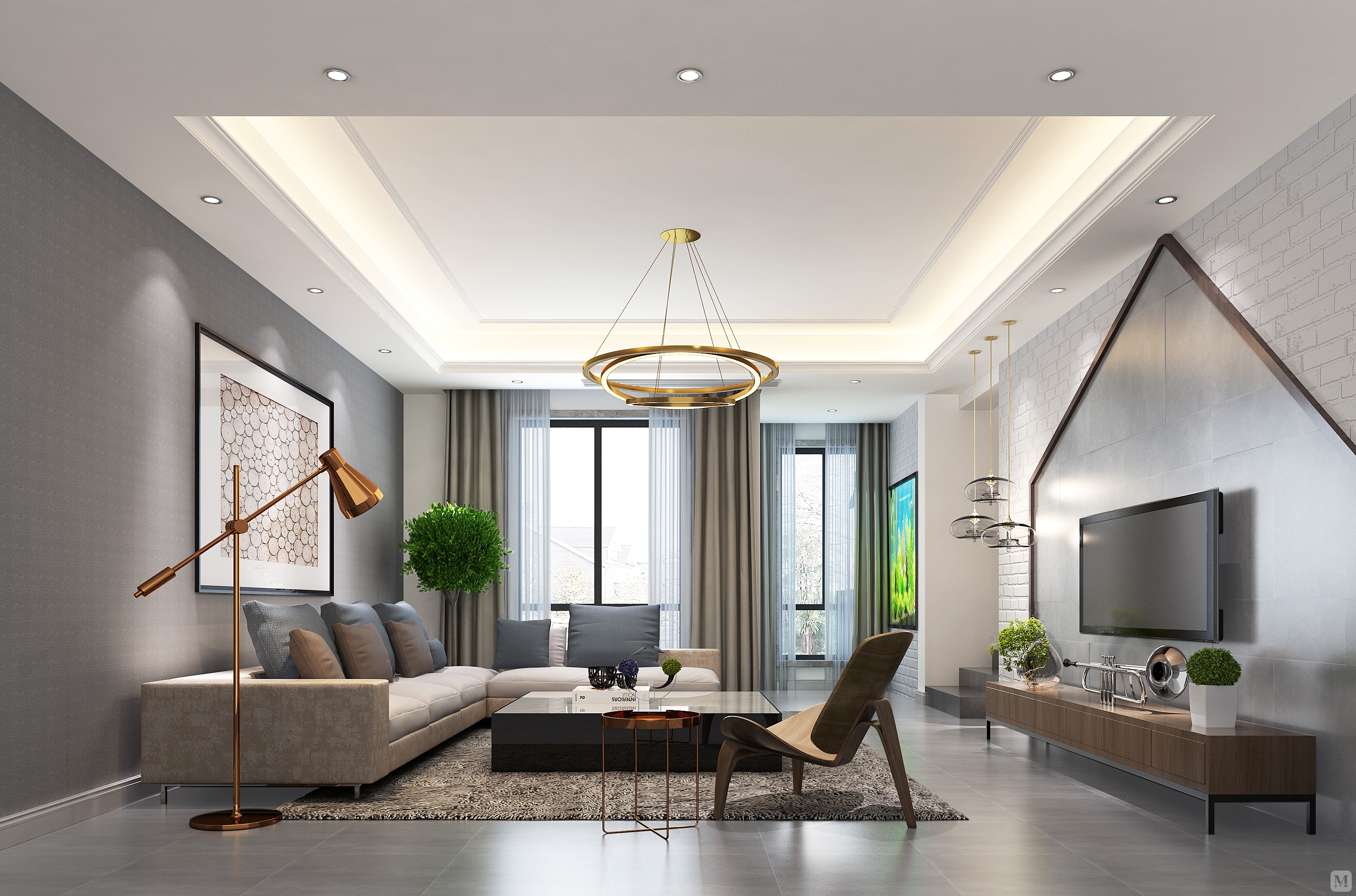 简约客厅窗帘装修效果图