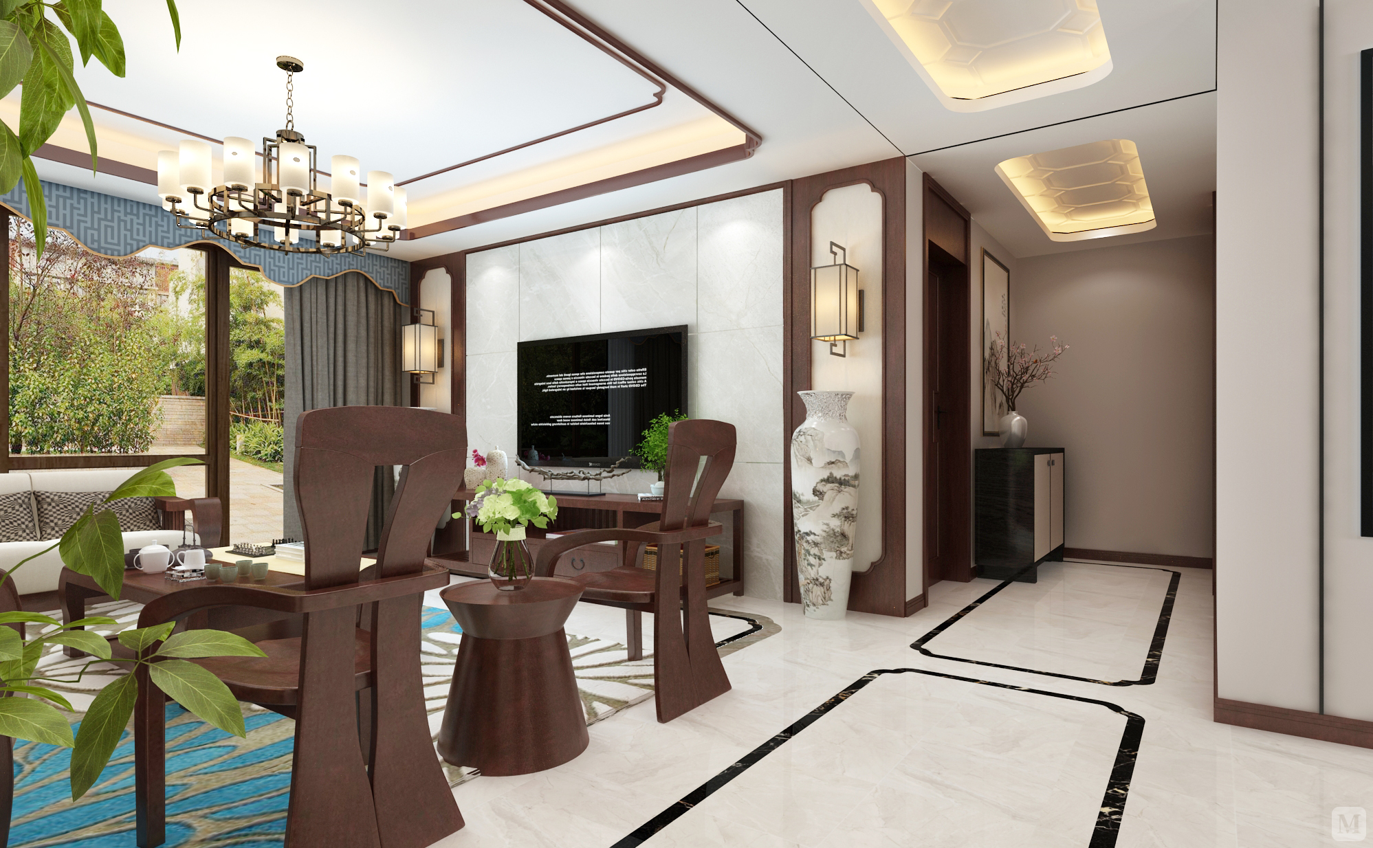 26.2万127㎡中式二房装修新中式 世茂悦海-红星美凯龙家装效果图