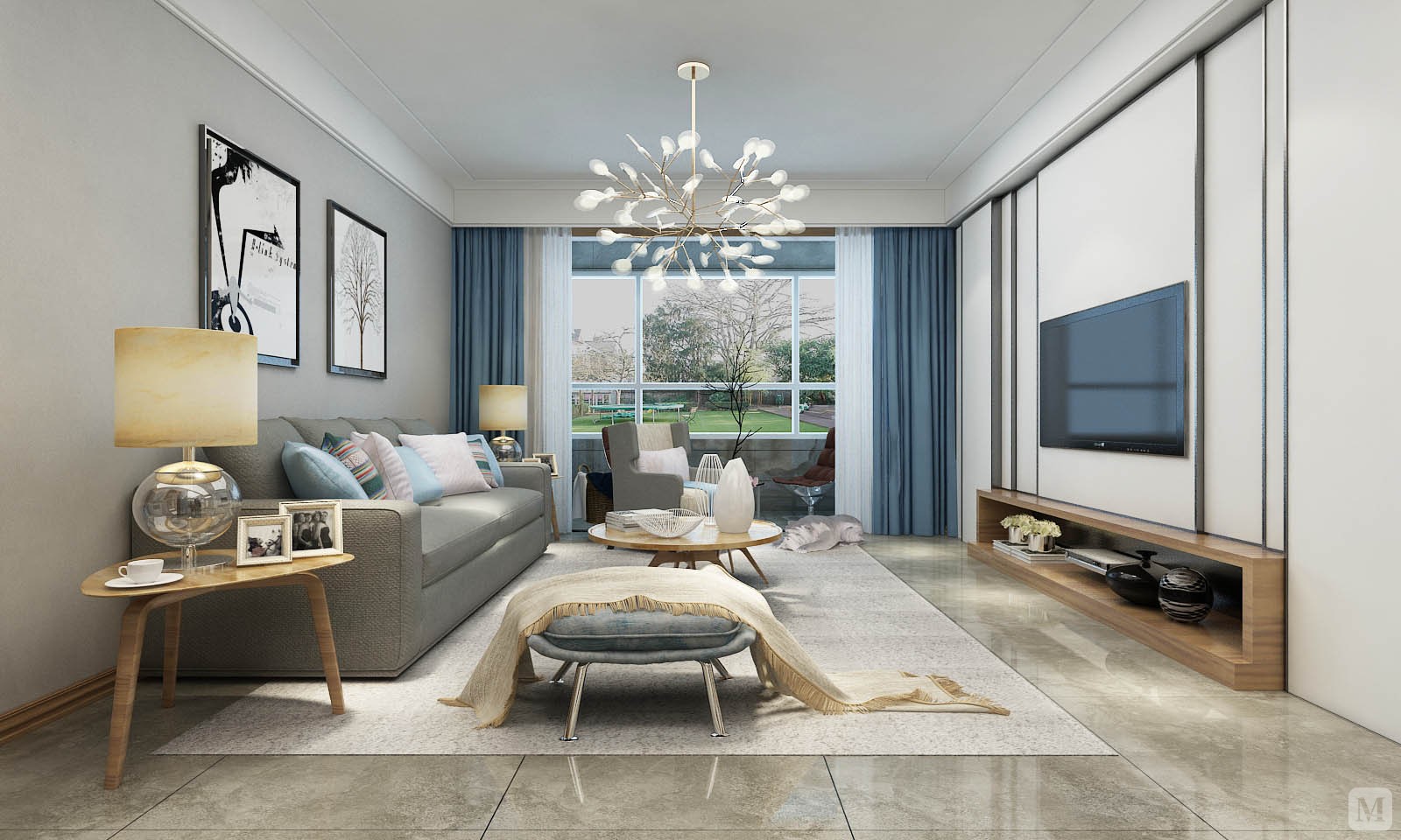 简欧客厅背景墙装修效果图