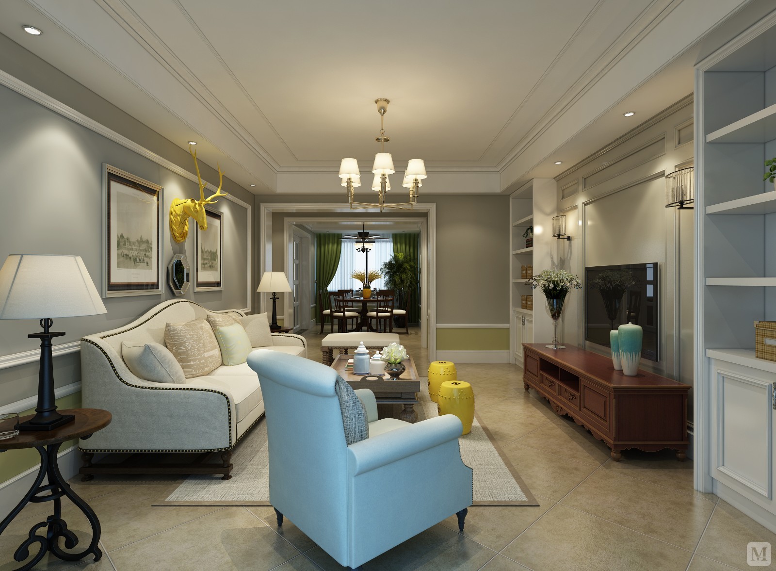 0万160㎡美式复式装修归雁-红星美凯龙家装效果图