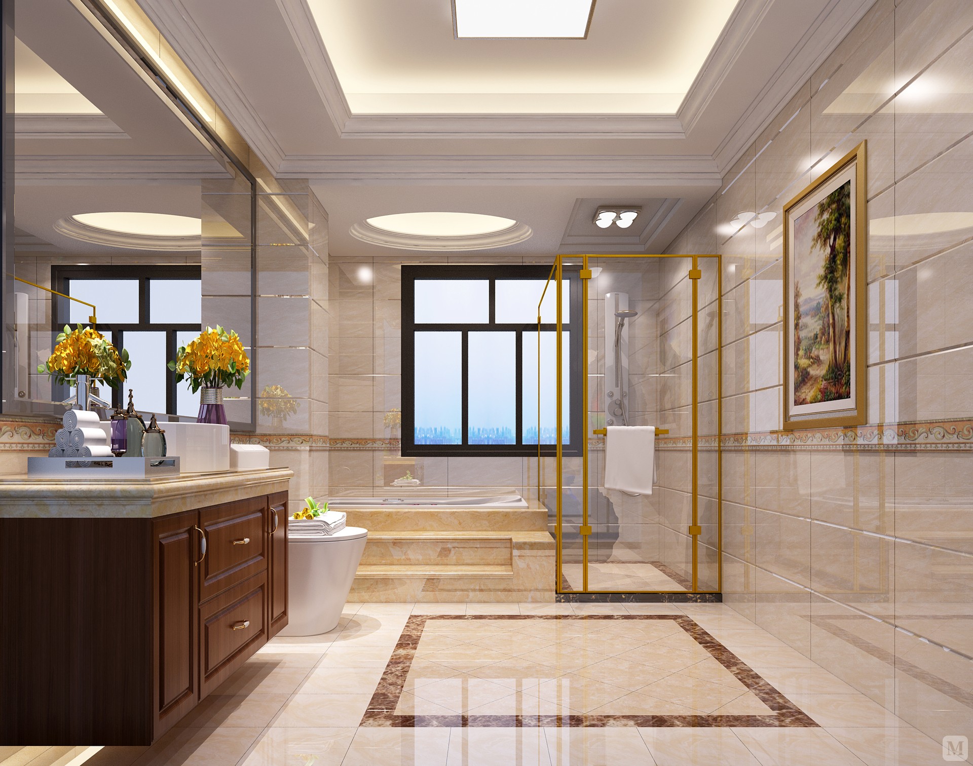 欧式 #卫生间 #吊顶 #浴室柜 #灯具 #简欧 #别墅 设计咨询 留下牡的