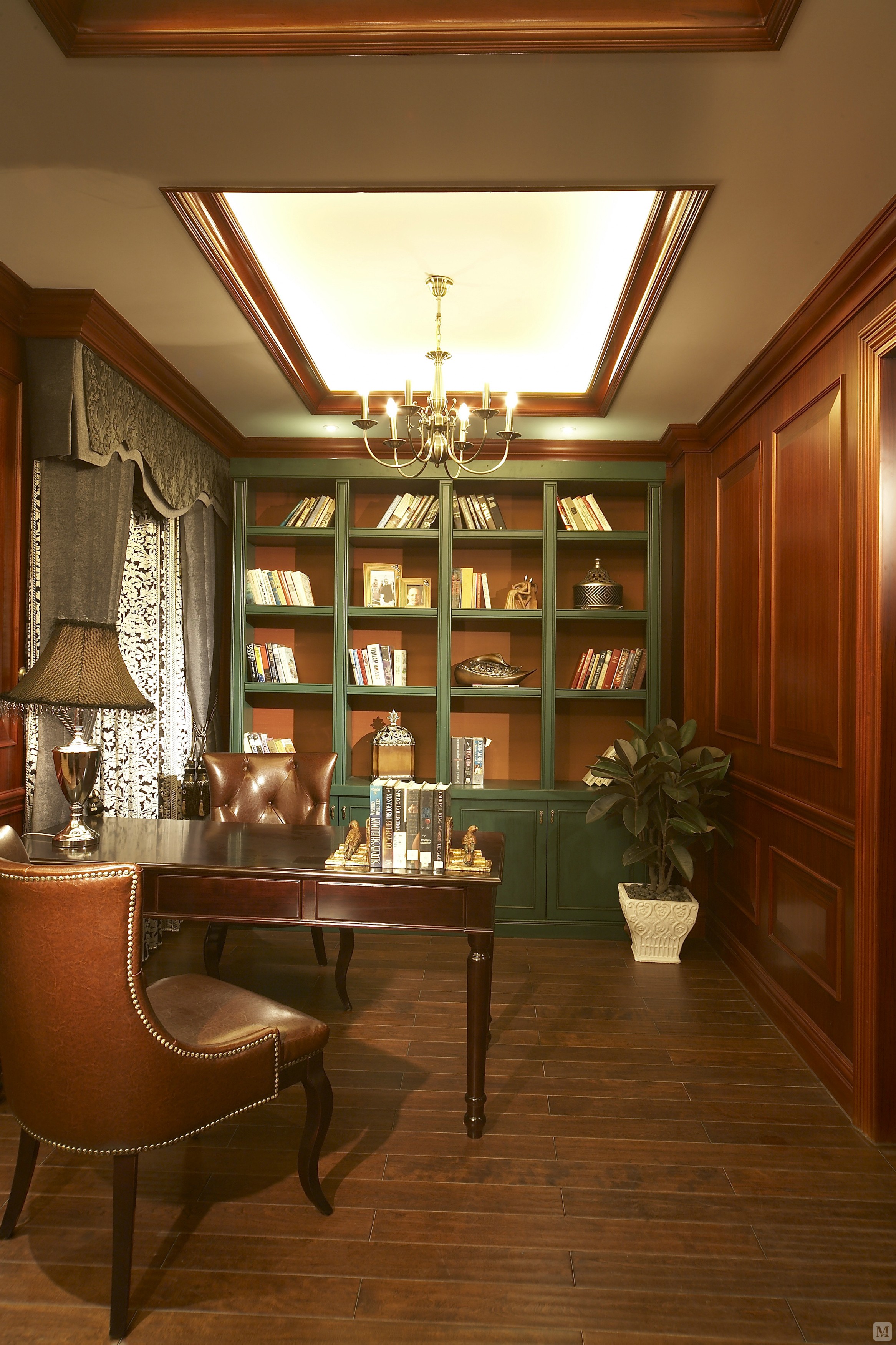 美式书房书柜装修效果图