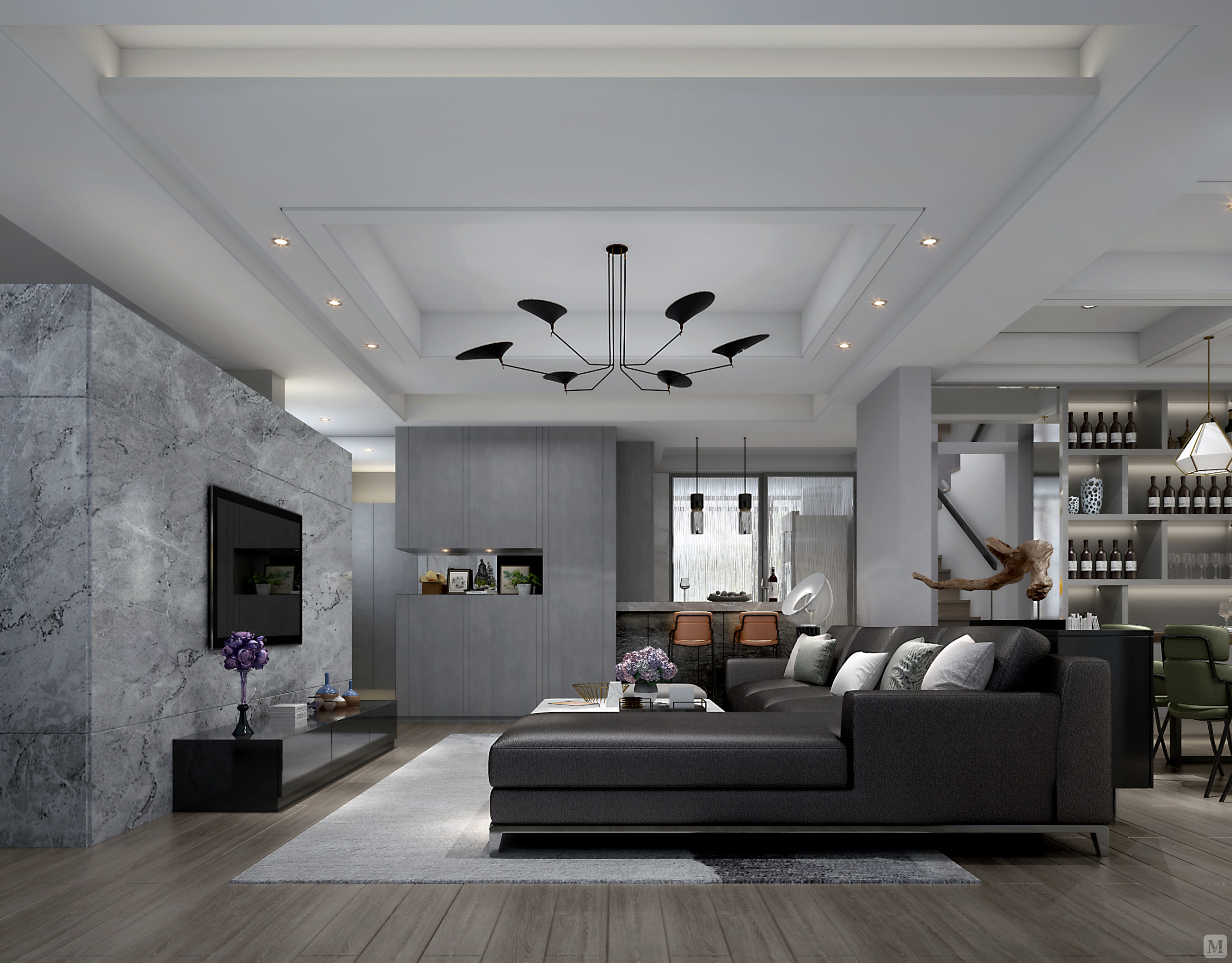 现代高级灰复式简约装修案例-红星美凯龙设计机构案例网