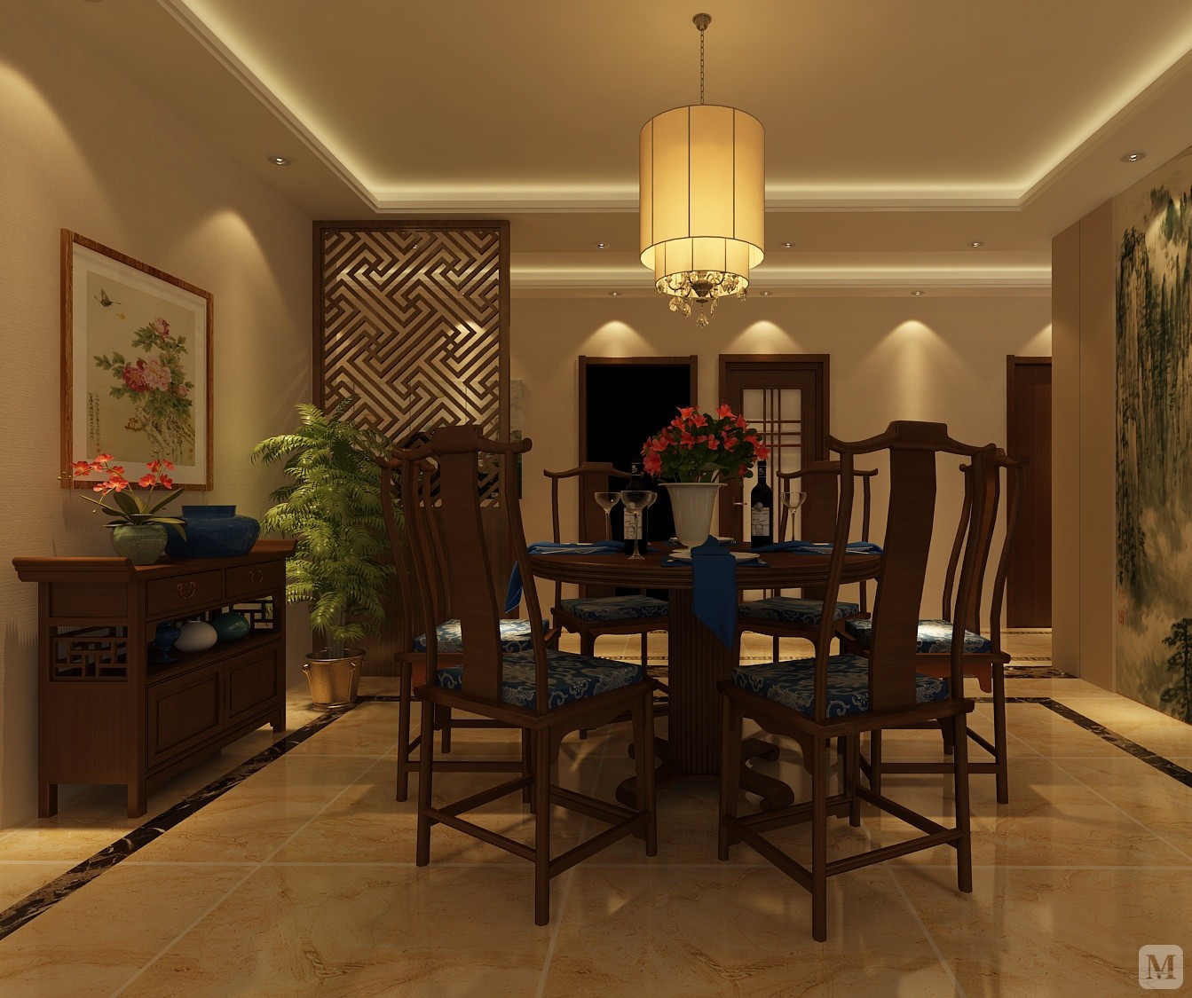 中式餐厅背景墙装修效果图