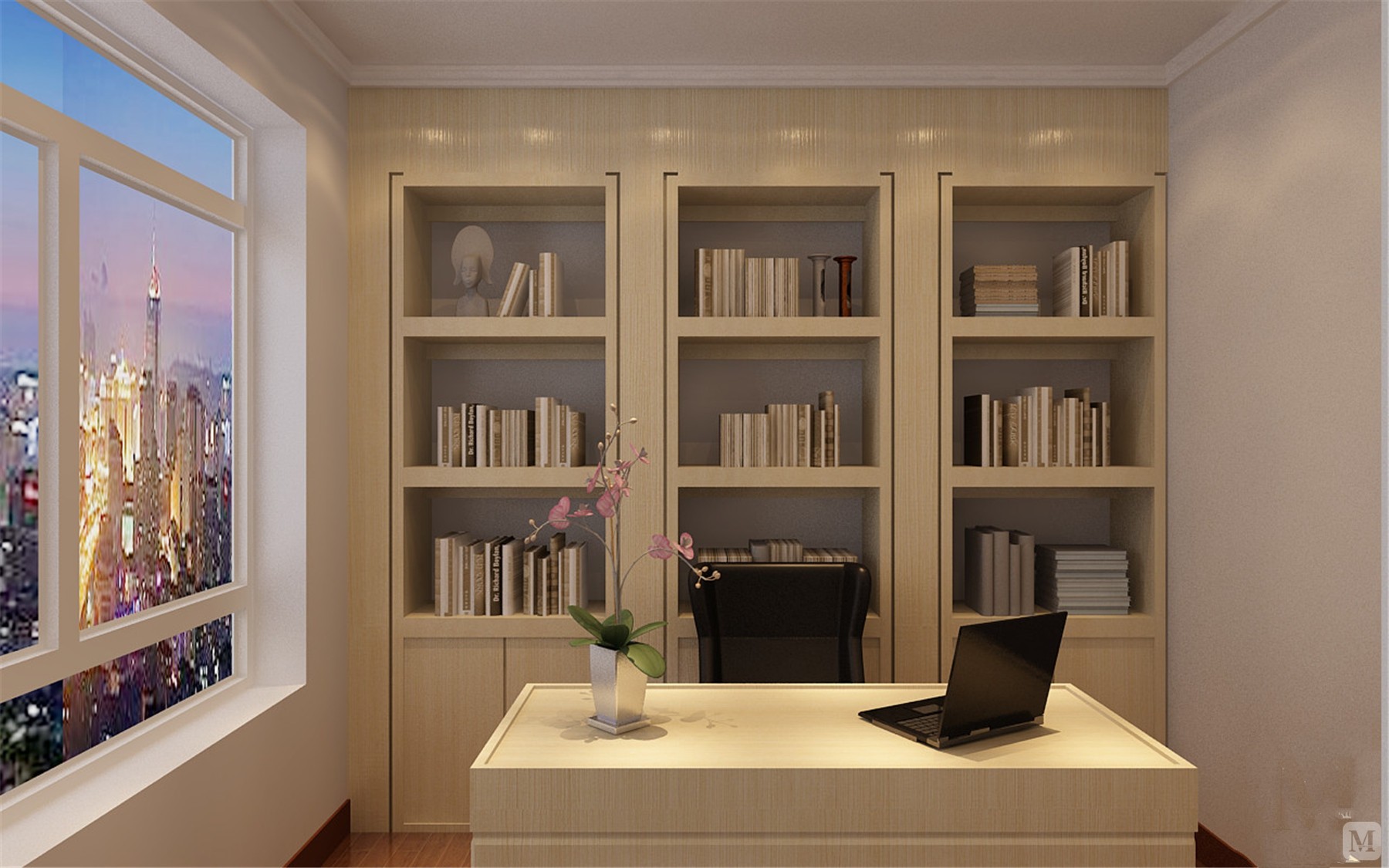 简约书房书柜装修效果图