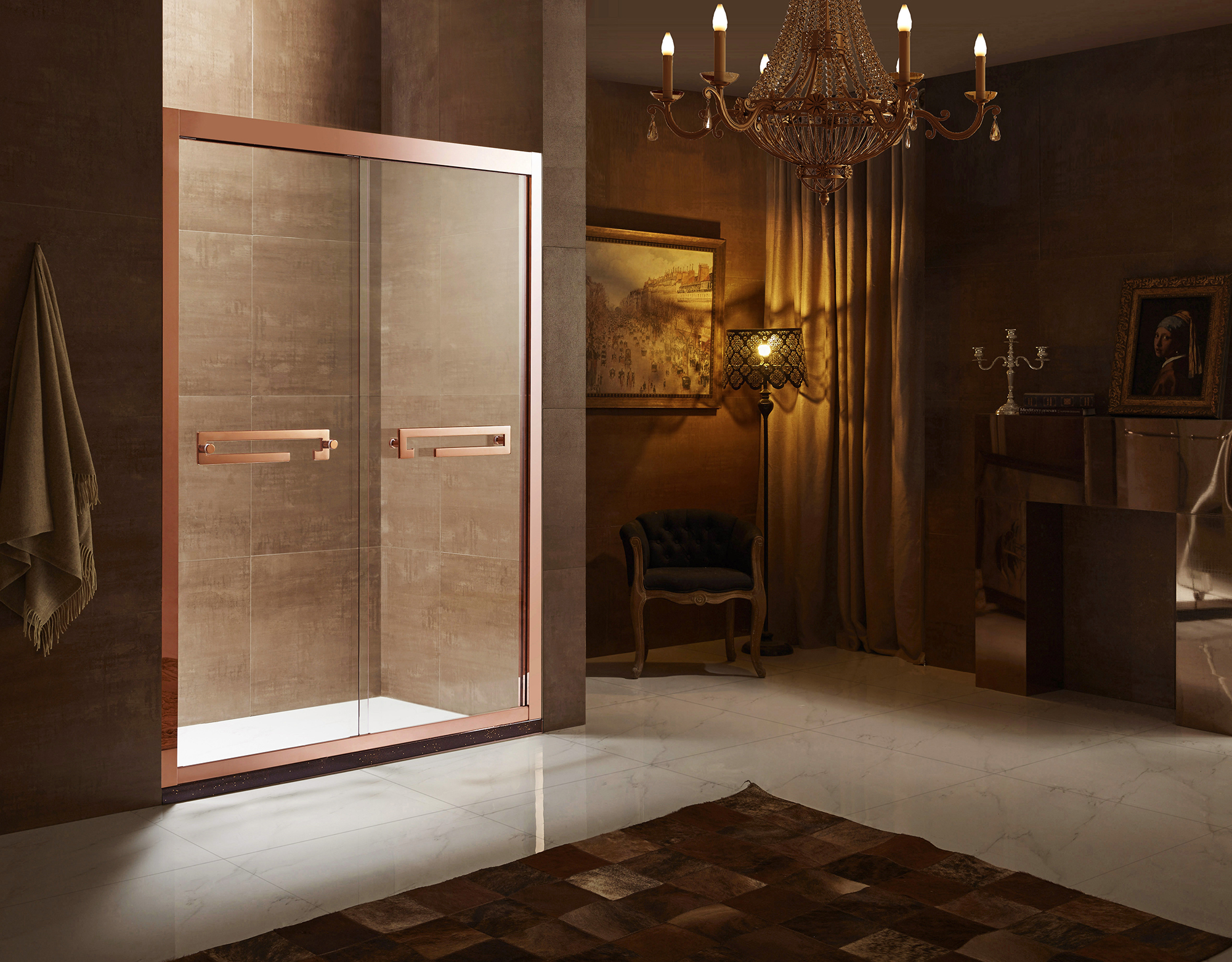 玫瑰岛 淋浴房 ppg-s722(枪黑酷金玫瑰金)