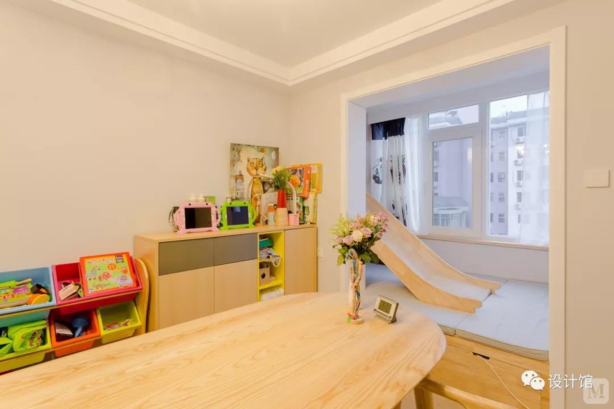 5万128㎡简欧二房装修128㎡简约复式,就因阳台改成滑滑梯