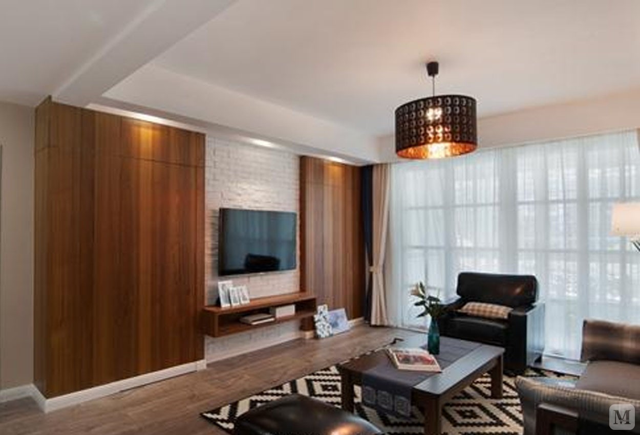 作品对业主居住需求、生活价值的独特挖掘角度:改善生活的二次新房
北欧风格，墙面颜色简单且有对比，客厅厨房的空间设计
全地板的设计，主卧地板背景与深蓝色的设计